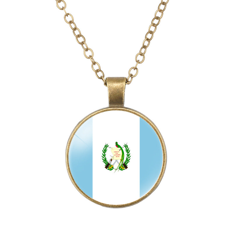 Wholesale North American National Flags Time Gem Round Retro Pendant Necklace